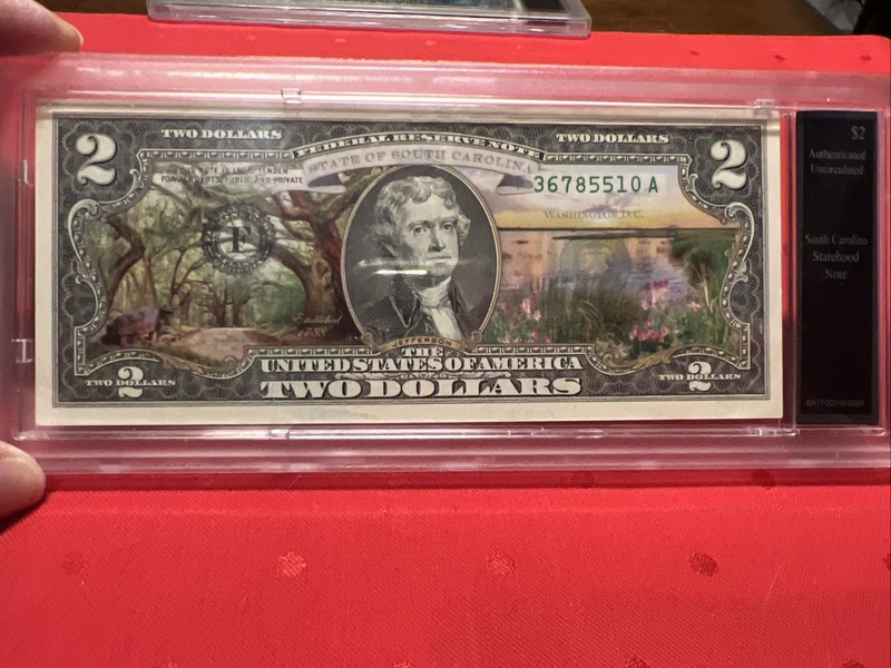 South Carolina Two Dollar $2 Dollar Note Colorized Bradford Exchange Uncirculate