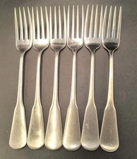 Set of 6 SSS by Oneida .. COLONIAL BOSTON pattern stainless dinner forks 7 1/4"
