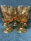 Anchor Hocking Fairfield Amber Glass Goblets 1960s Set of  5 Honey Gold Vintage