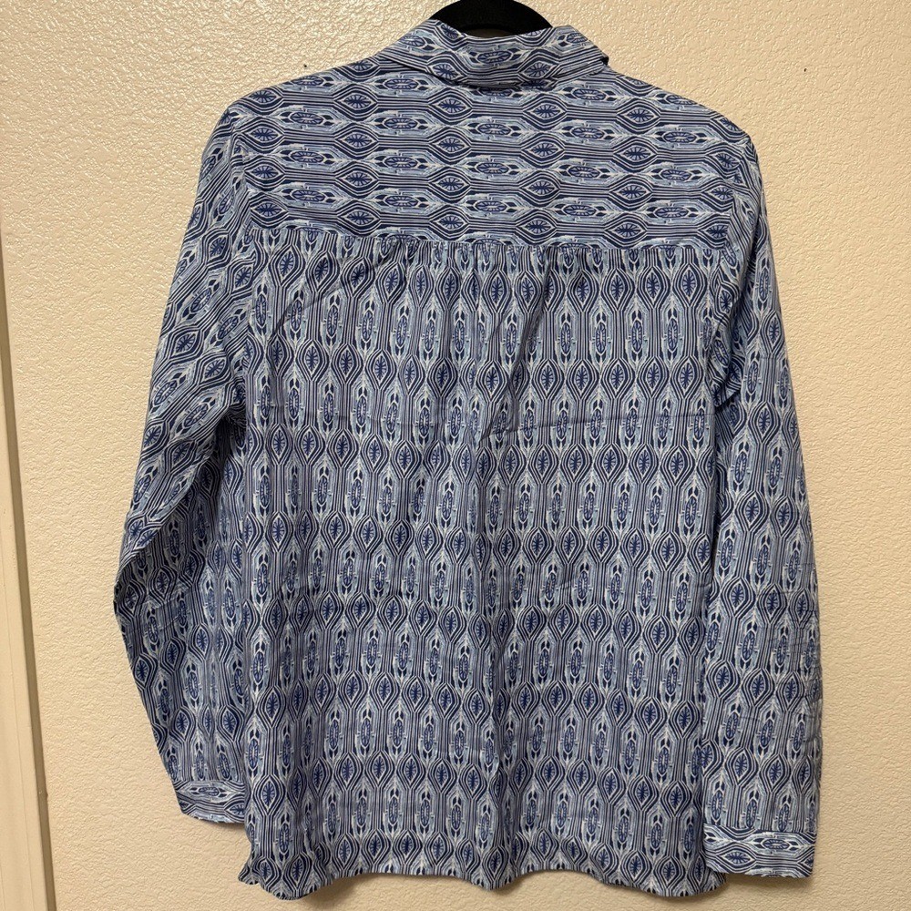 Pendleton Silk Cotton Blend Blue Patterned Button… - image 4