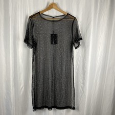 Fashion Nova Black Sheer Short Sleeve Dress with Silver Accents Size Medium