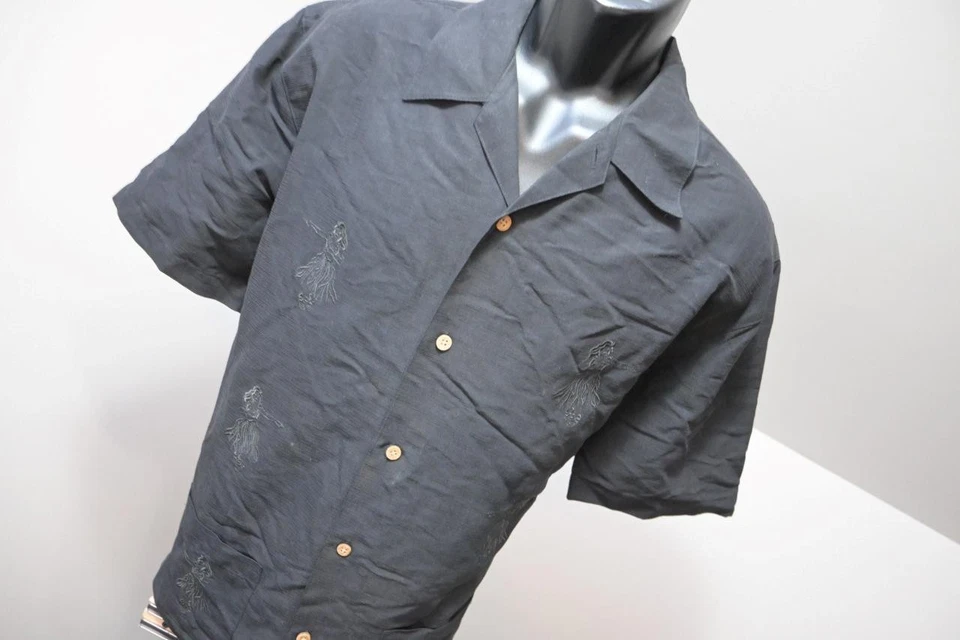Camisa Hawaiana Cubavera Negra Hula Gils Rayón Poliéster Relajada Para Hombre Talla Mediana Foto 4 de 4