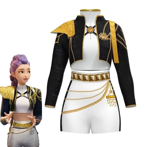 Kids Girls K-Pop Demon Hunters Costume Wig Rumi Mira Zoey Cosplay Fancy Dress Up - Picture 24 of 29