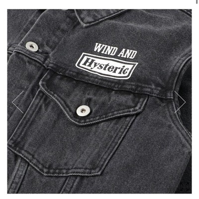 HYSTERIC GLAMOUR×WDS WASHED DENIM JACKET HYSTERIC GLAMOUR x WDS Gray Denim Jacket Large Printed Logo
