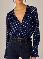New $218 Favorite Daughter Anthropologie THE DATE SURPLICE S Satin Polka Dot Top