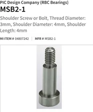 Lot Of 50 PIC Design Company (RBC Bearings) MSB2-1 Shoulder Screw or Bolt 4mm