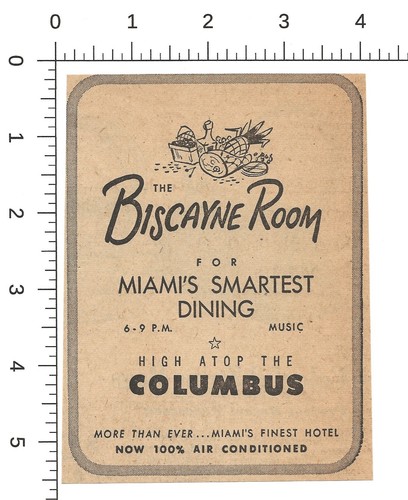 1953 The Biscayne Room Restaurant Zeitungsanzeige - Miami FL - Columbus Hotel - Bild 2 von 2