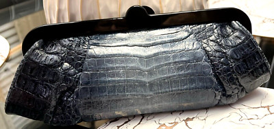 Dania Reiter  Blue Leather?? W/Suede Lining  Croc Embossed  Bag Clutch cmb