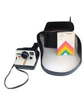 VTG Polaroid SX-70 OneStep White Rainbow Stripe Instant Camera W/ Case