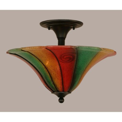 Toltec Lighting Semi-Flush, 2 Bulbs, 16' Mardi Gras Glass - 121-MB-767