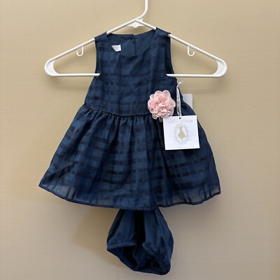 Marmellata Baby Girls Navy Plaid-Print Dress Size 3-6 months 2-Piece Flower New