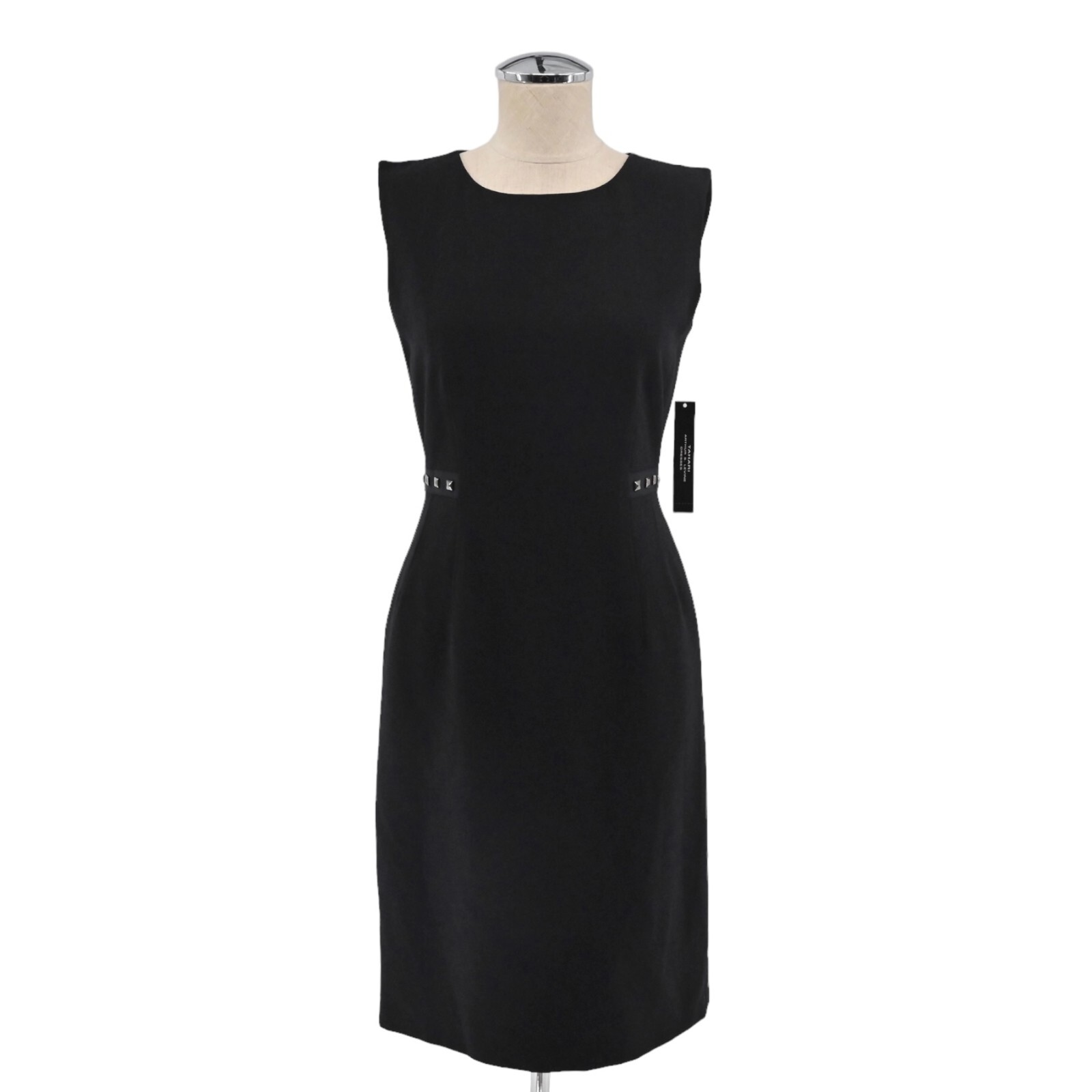 TAHARI Womens Size 2 Black Studded Benny Sleeveless Sheath Dress NEW