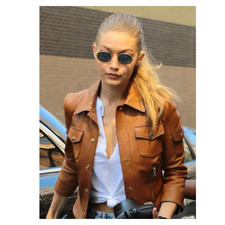 Gigi Hadid Inspired Napa Leather Jacket, Customizable & Stylish Leather Jacket