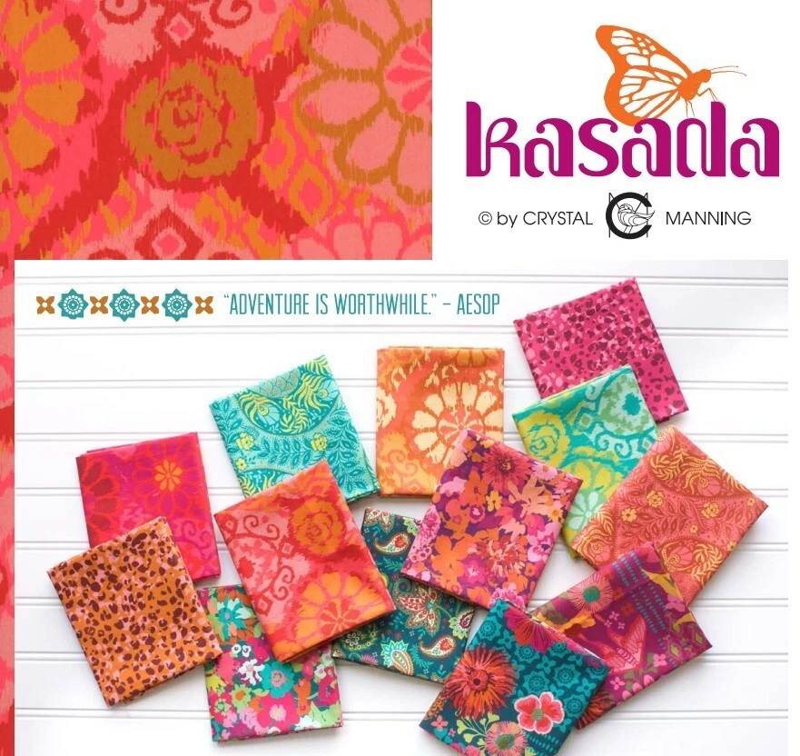 KASADA pink FLORAL 3 yds Moda quilting fabric boho Crystal Manning 11861-12 - Image 2 of 2