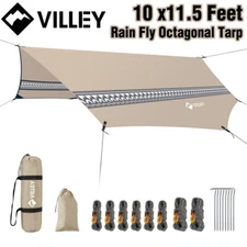 VILLEY Rain Fly Octagonal Tarp Camping Tarp Waterproof Hammock Tent Sun Shelter
