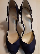 David Bridal Wedding Shoes Navy Open Toe Pumps Sz 9.5