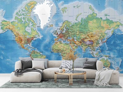 3D Blue World Map Wallpaper Wall Murals Removable Wallpaper 333-JN