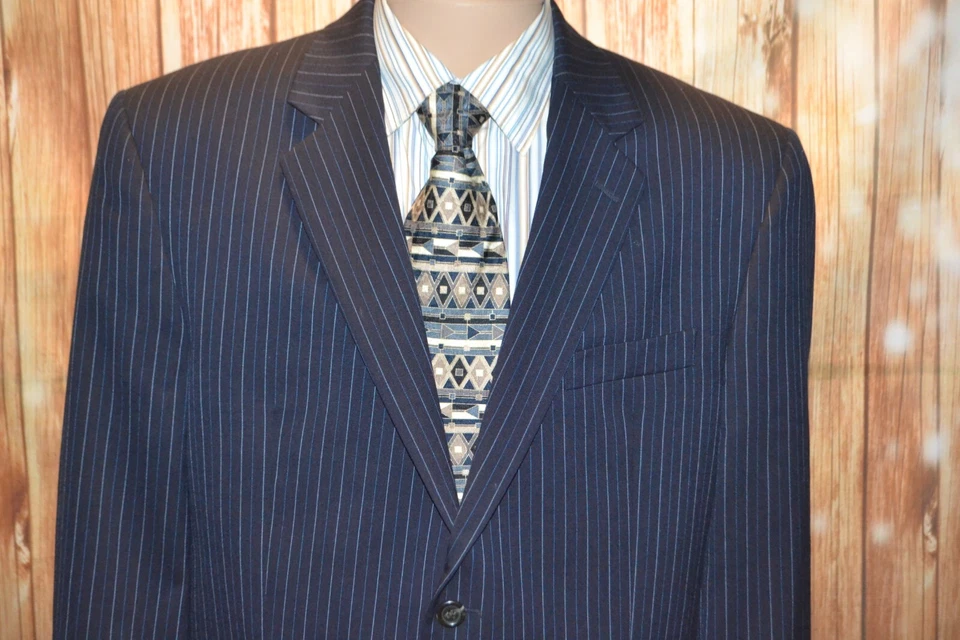 Chaps Men Wool Pinstriped Navy Blue 2 Front Button Suit Sz 44SH Wst 34x28 - Image 4 of 4