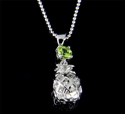 GENUINE PERIDOT 925 STERLING SILVER HAWAIIAN 3D PINEAPPLE PENDANT RHODIUM 9.30MM
