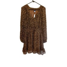 Old Navy Size Xl Mini Dress Cheetah Smocked Waist Peasant VNeck NWT