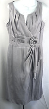 NWT Liliana Silky Sleeveless Mock Wrap Dress 12 Gray Satin Pleat Drape Midi