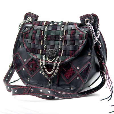 High-End Gothic Designertasche - UPCYCLING Umhänge-/ Henkeltasche aus Leder