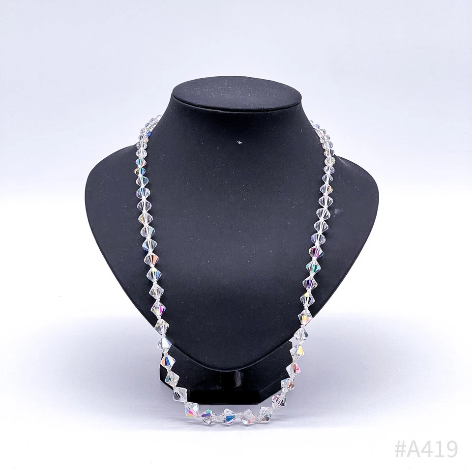 Vintage Cristallo Collana Con 835 Argento Chiusura, Iridescente Aurora Borealis - Immagine 2 di 4