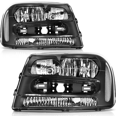 2Pcs/Pair Black Headlights Assembly For Chevrolet Chevy Trailblazer 2002-2009