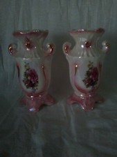 Beautiful Vintage Pair of Porcelain Vases with Paintings of Flowers