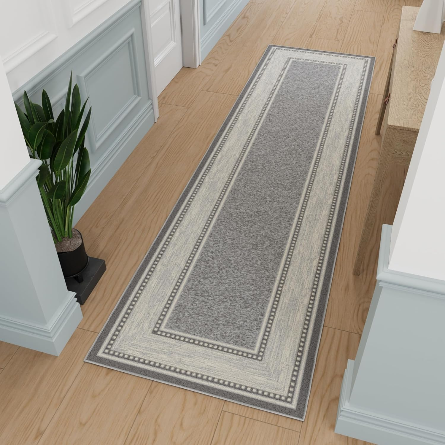 Ottomanson Non-Slip 2.7x9.10 Hallway Runner Rug Easy Clean Border Design