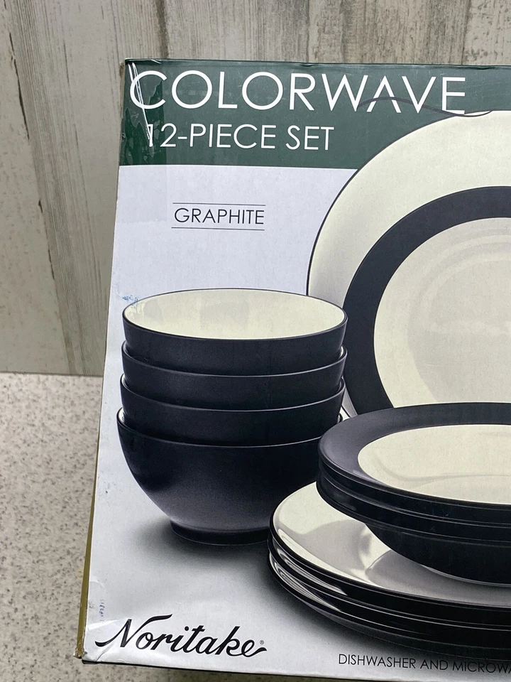Noritake Colorwave Curve 12-Piece Dinnerware Set in Graphite New Foto 4 de 4