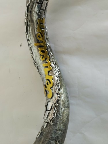 Shofar Yemenite Kudu Horn 38''+ With Sterling Silver Plated +3D Jerusalem Curved - Picture 8 of 13