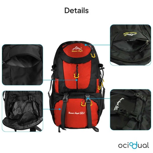 Zaino da Trekking 50 Litri Multifunzionale Resistente allâAcqua Rosso GF80762 - Foto 6 di 6