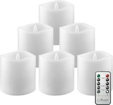 Stonebriar 6 Count White Real Wax 3X3 Flameless LED Pillar Candles with Remote