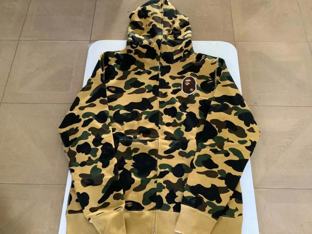 Authentic ape bape 1st camo ape head patch full zip hoodie yellow 