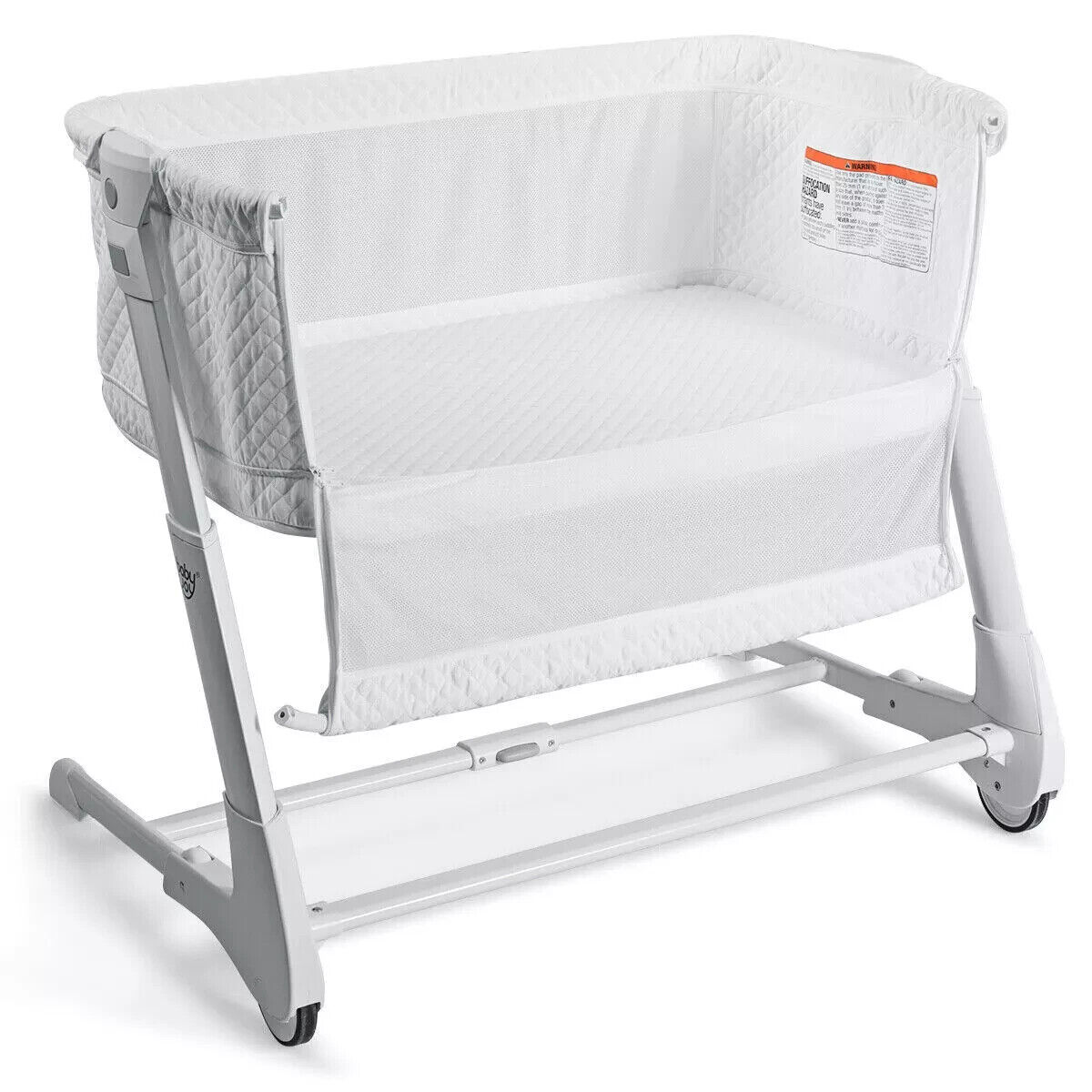 COSTWAY Baby Bedside Crib, Easy Folding Cot Bed with Mattress, All-Side Mesh, Storage Shelf and Travel Bag, Height Adjustable Newborn Sleeper for Birth to 9kg (Light Grey) 9 2-in-1 Baby Bedside Crib Bassinet &Sofa Infant Mesh Side Sleeping Bed Adjustable