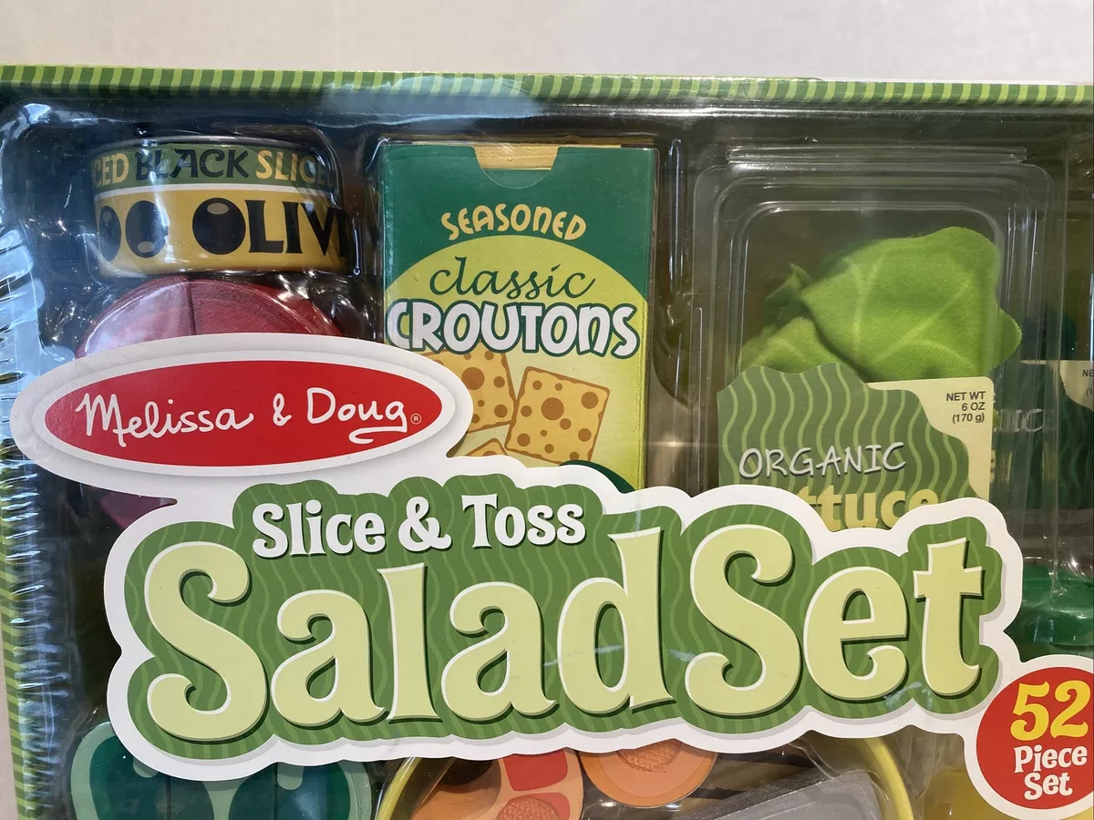 Melissa & Doug Slice and Toss Salad Play Set – 52 Wooden and Felt Pieces ,  Green - Pretend Food, Kitchen Accessories For Kids Ages 3+