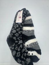 NWT Secret Treasures Fuzzy Slipper Socks 2 Pack Leopard Stripe Grip 4-10