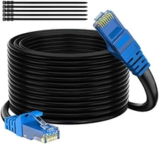 Adoreen Cat6 Outdoor Ethernet Cable 300Ft Black Waterproof + 25 Ties