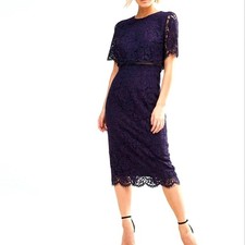 Women's ASOS Petite Purple Lace Overlay Midi Dress 4P