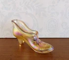 Fenton 50th Anniversary Amber Iridescent Carnival Glass Shoe Hand Painted Signed
