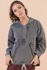 Washed Black Denim Hooded Jacket
