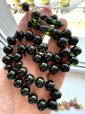 Baltic Amber 52g Islamic Prayer Rosary Green Colored Big Pumpkin 33 Beads Tasbih