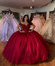 Red Quinceanera Dresses Off Shoulder 3D Flowers Sweet 15 16 Ball Gowns Vestido