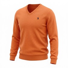 POLO RALPH LAUREN YOUTH ORANGE V-NECK 18-20 COTTON SWEATER, XL, NWT 60