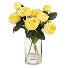 ENOVA FLORAL 9 Heads Silk Rose Artificial Flowers in Vase,Faux Rose Flowers A...
