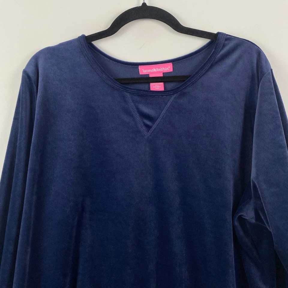 Sudadera pulóver de terciopelo suave Woman Within talla 1X azul manga larga Foto 2 de 4