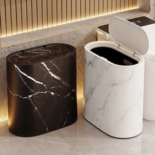 Narrow Marble Effect Waste Bin With Lid Slim Bathroom Toilet Trash Can Dustbins