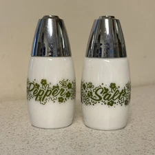 Vintage Gemco Green Crazy Daisy Salt and Pepper Shakers - Pyrex Corelle