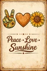 Peace Love Sunshine Wall Art Vintage Tin Metal Sign 8x12 Hippie Home Decor